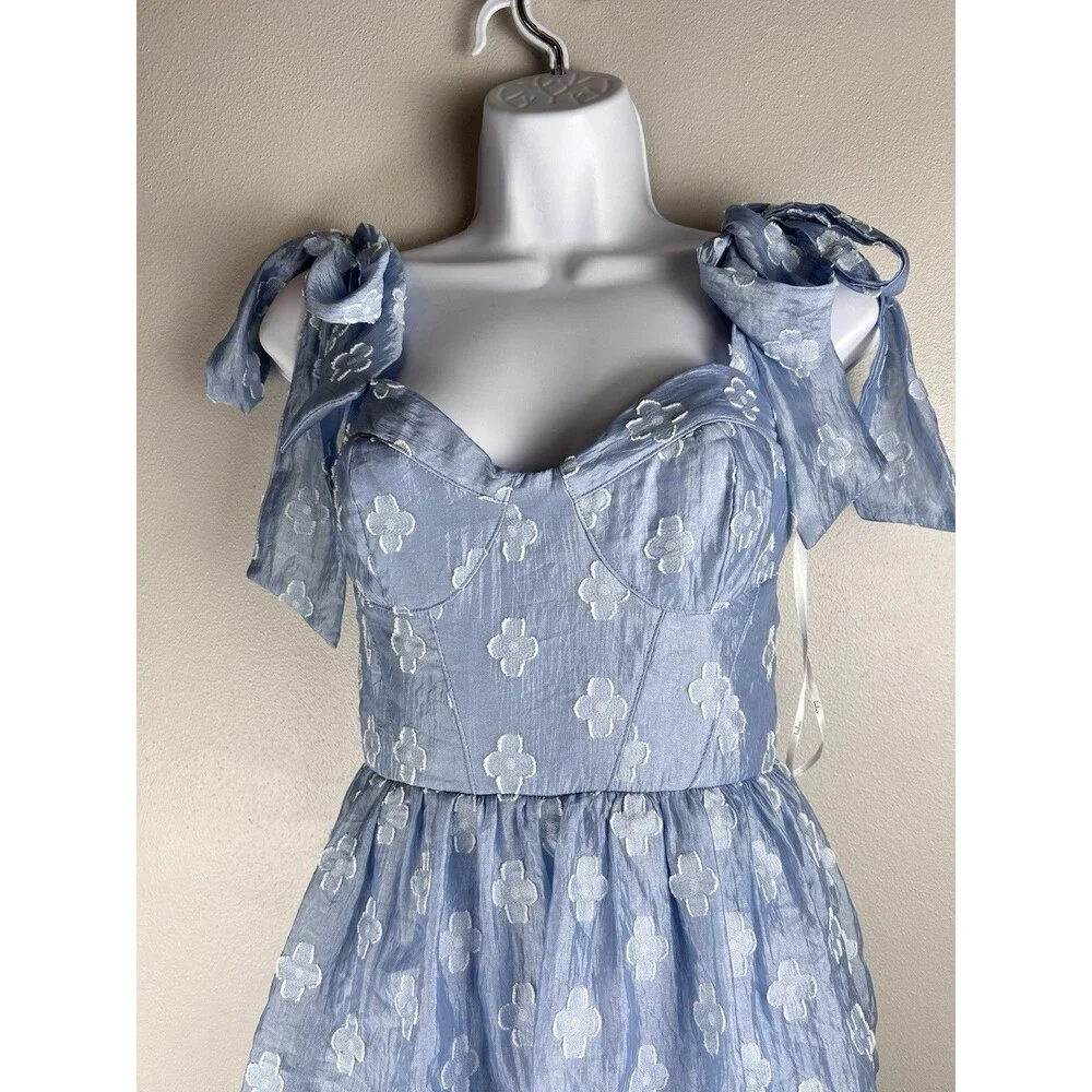 Lulus Gorgeous Excellence Light Blue Tiered Midi Floral Burnout Corset Size XS - Picture 4 of 11